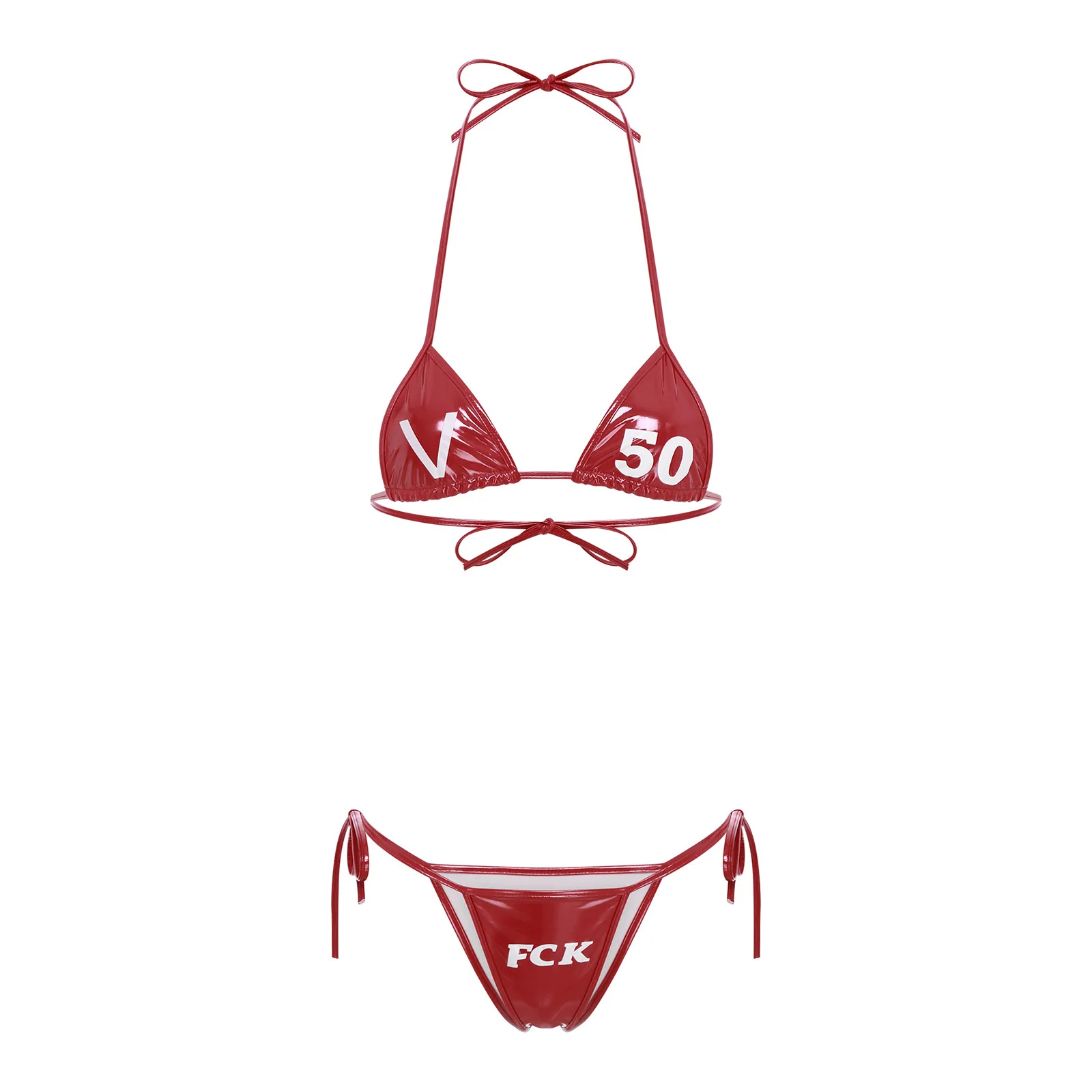 Maillot de bain bikini sexy pour femme Costume de nuit Halter à lacets Mini hauts de soutien-gorge avec string Style anime Maillot de bain brillant Ensemble de lingerie