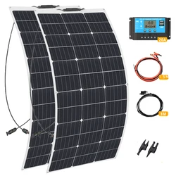 12V Solar Panel complete Kit 100W 200W 24V Flexible Photovoltaic 100W Controller Power for battery Boat Rv Home camper camping