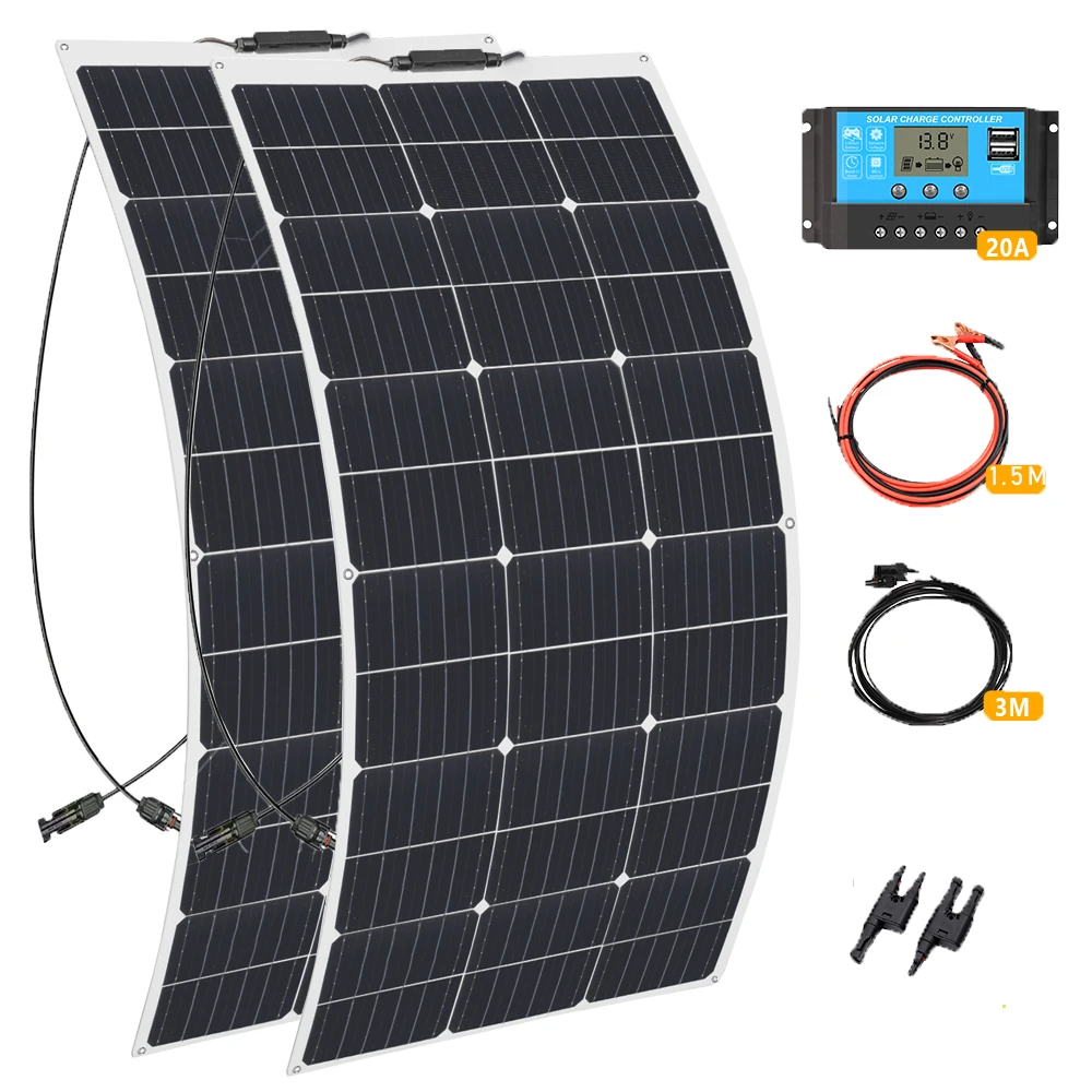 12V Solar Panel complete Kit 100W 200W 24V Flexible Photovoltaic Panel Solar 100W Controller Power CELL for battery Boat Rv Home