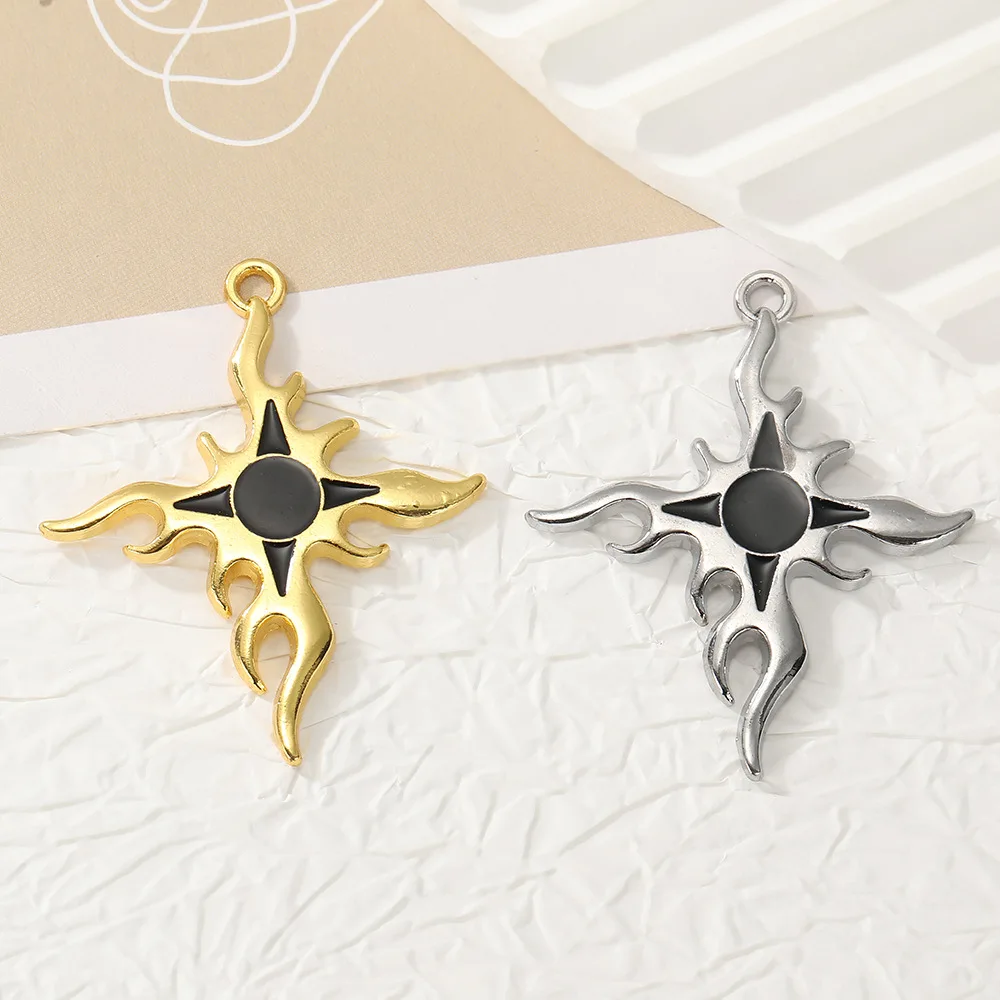 Punk Style Flame Cross Titanium Steel Necklace Pendant Streetwear Sweater Chain Pendant Necklace
