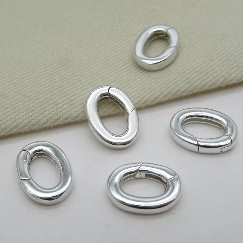 1 unidad de cierre de resorte ovalado liso de plata de ley 925 maciza para bricolaje, para collares, pulseras, cordones de cuero mecánicos y accesorios de plata