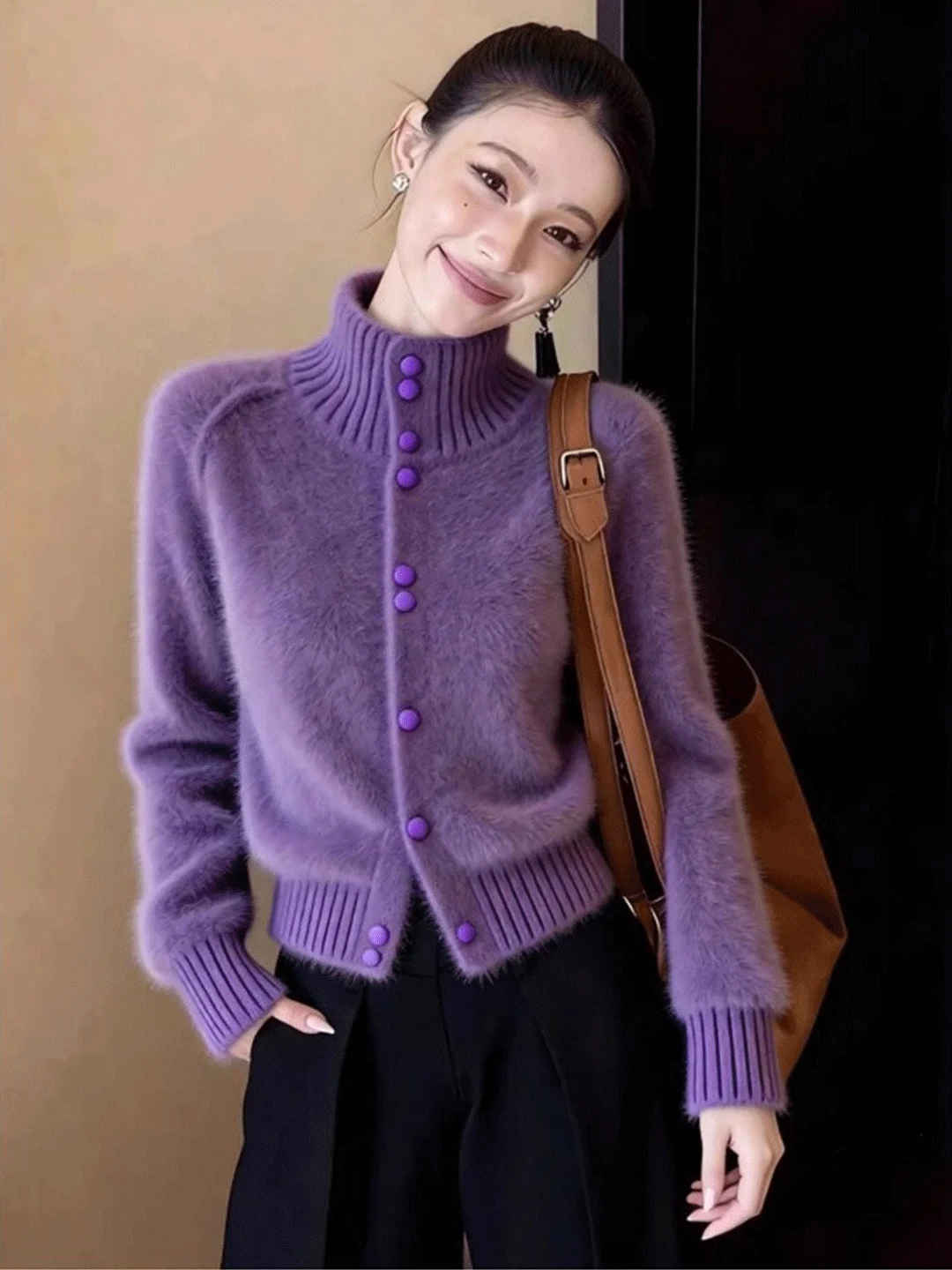

Elegant High Collar Knitted Sweater Women's Short Style Fashionable Outerwear Winter New Arrival Lady's Top Warm Loose Fit