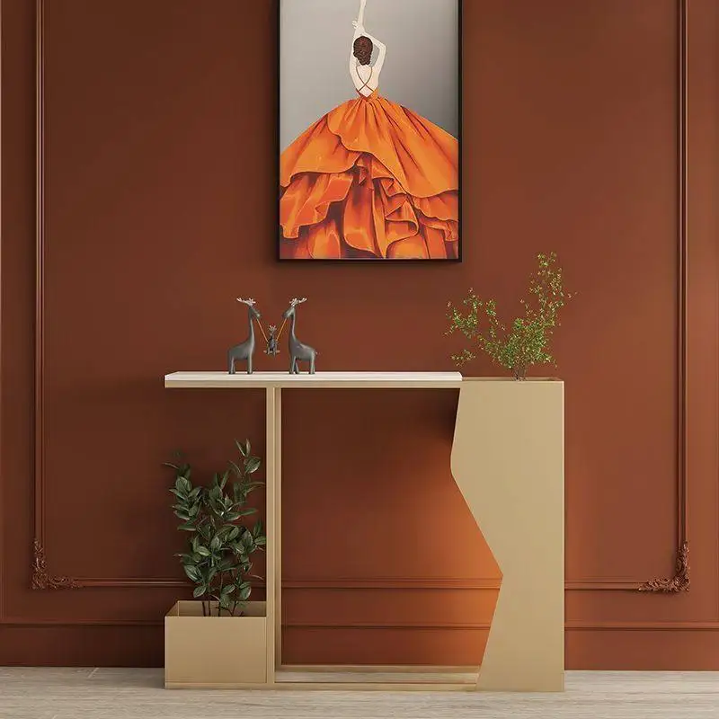 Modern entrance table, wrought iron light luxury, extremely narrow entrance hall corridor creative rock slab entry, high-end flo