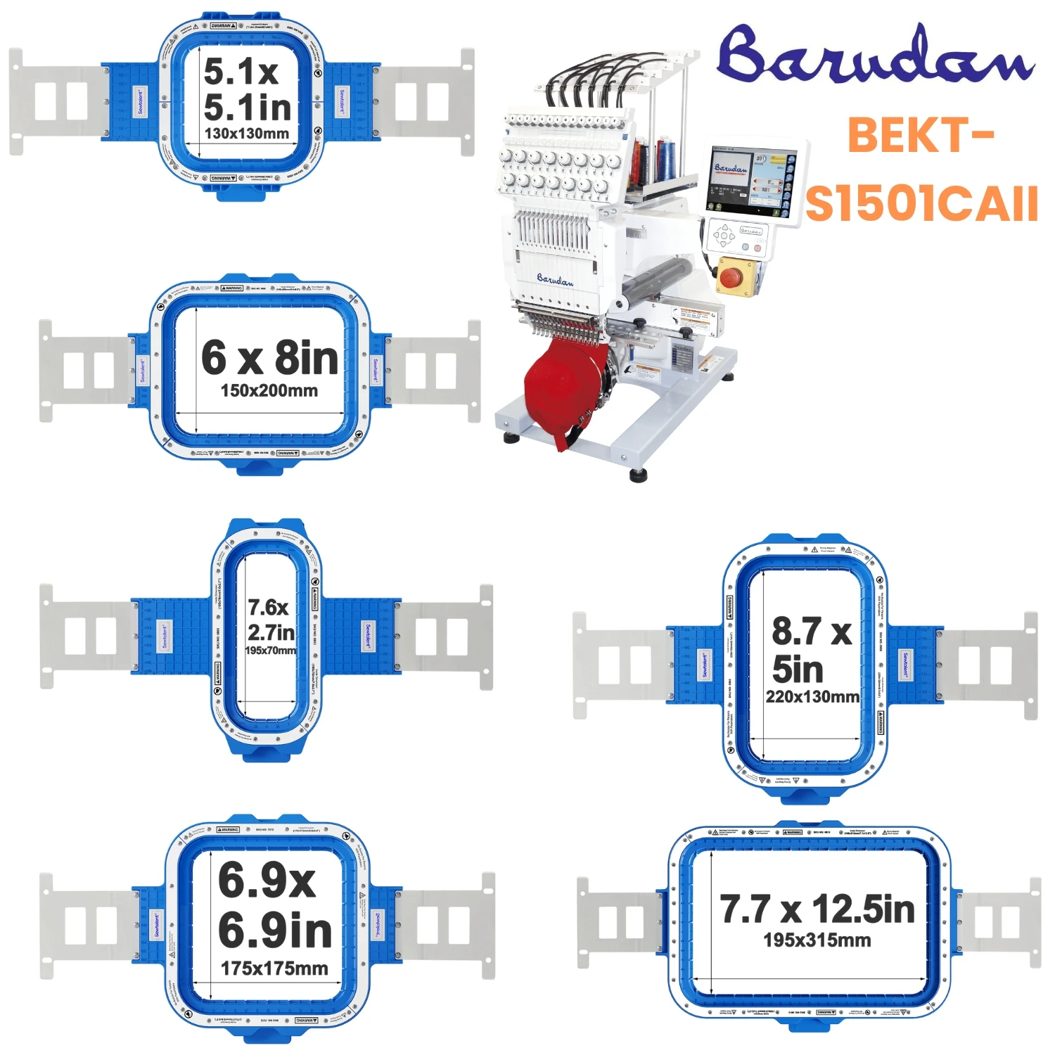 

Barudan BEKT-S1501CAII Single Head Machine Magnetic Embroidery Mighty Hoops