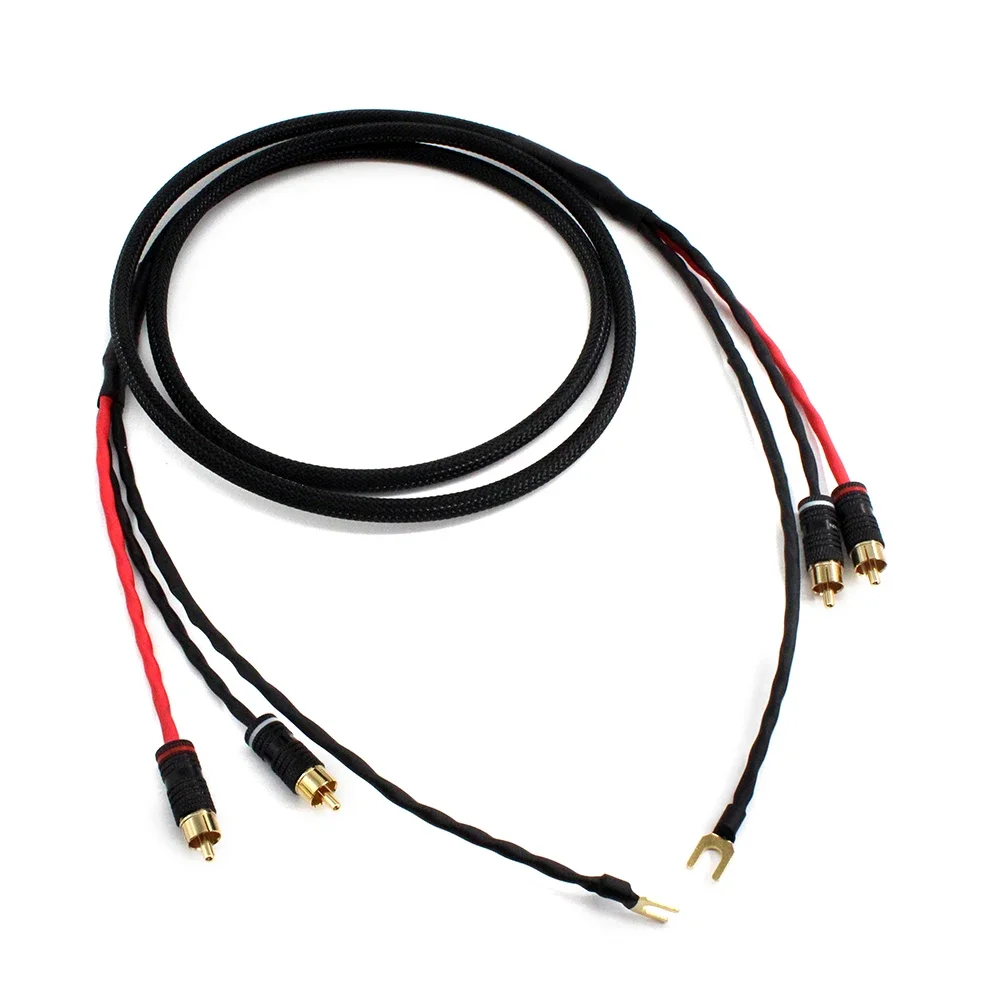 

2 RCA to 2 RCA ground U spade plug Audio Phono Tonearm Cable with Ground Wire for LP Vinyl Record player signal cable