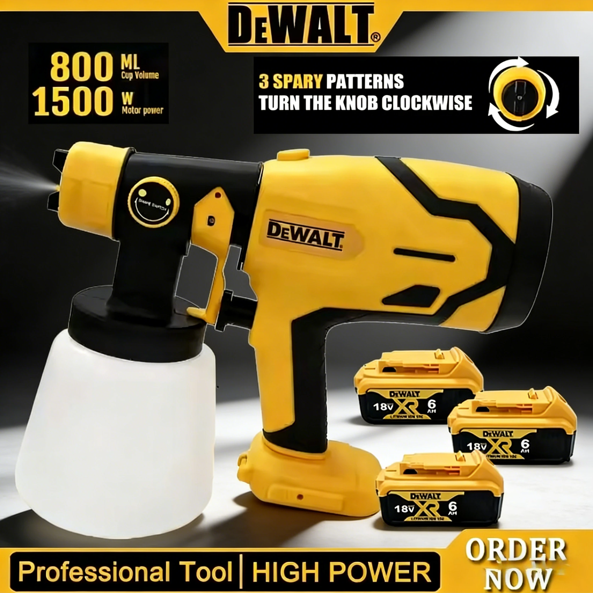 Dewalt Cordless Electric Spray Gun 800ML Portable Paint Sprayer High Power Auto Furniture Coating Airbrush Tool