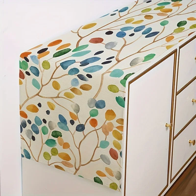 

1pc Colorful Botanical Linen Table Runner for Fall Farmhouse Decor, Reusable Home Reunion Wedding Party Decorations