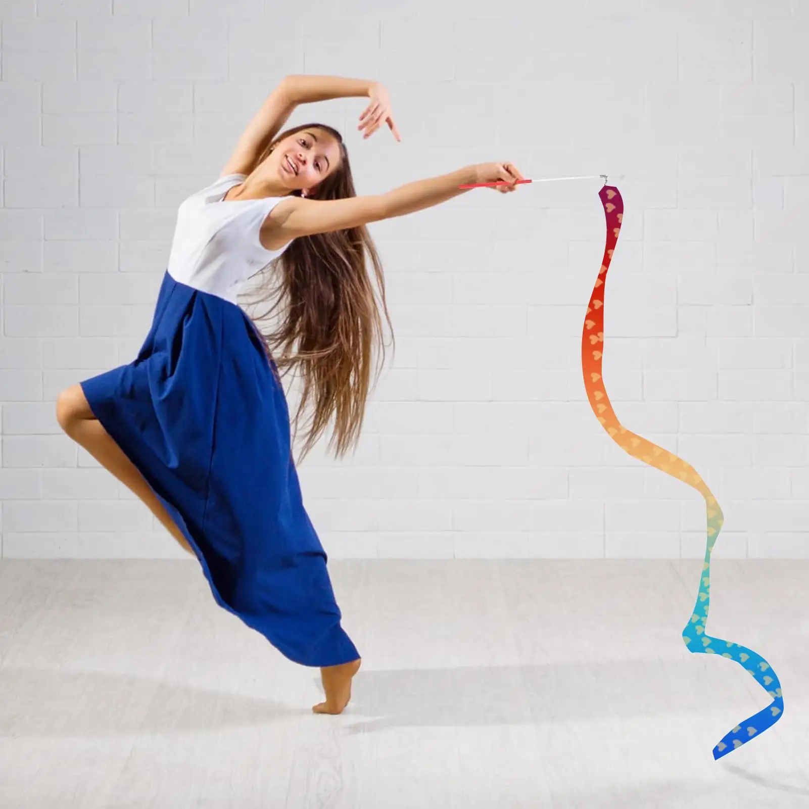Colorful Gym Ribbons 78.7 Inch Dance Ribbon Rhythmic Art Gymnastic Ballet Streamer Twirling Rod Stick For Training