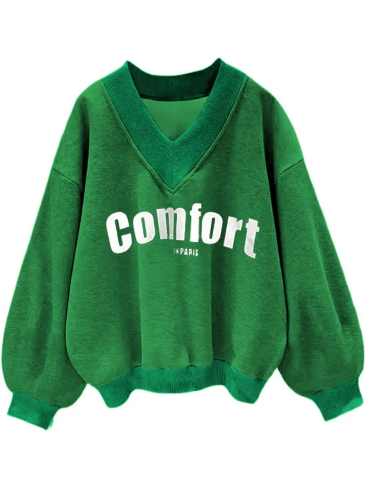 

Women's Autumn New Arrival Long-sleeved Pullover Fashionable Solid Color V-neck Pullover Tops Winter Casual Women's Clothing