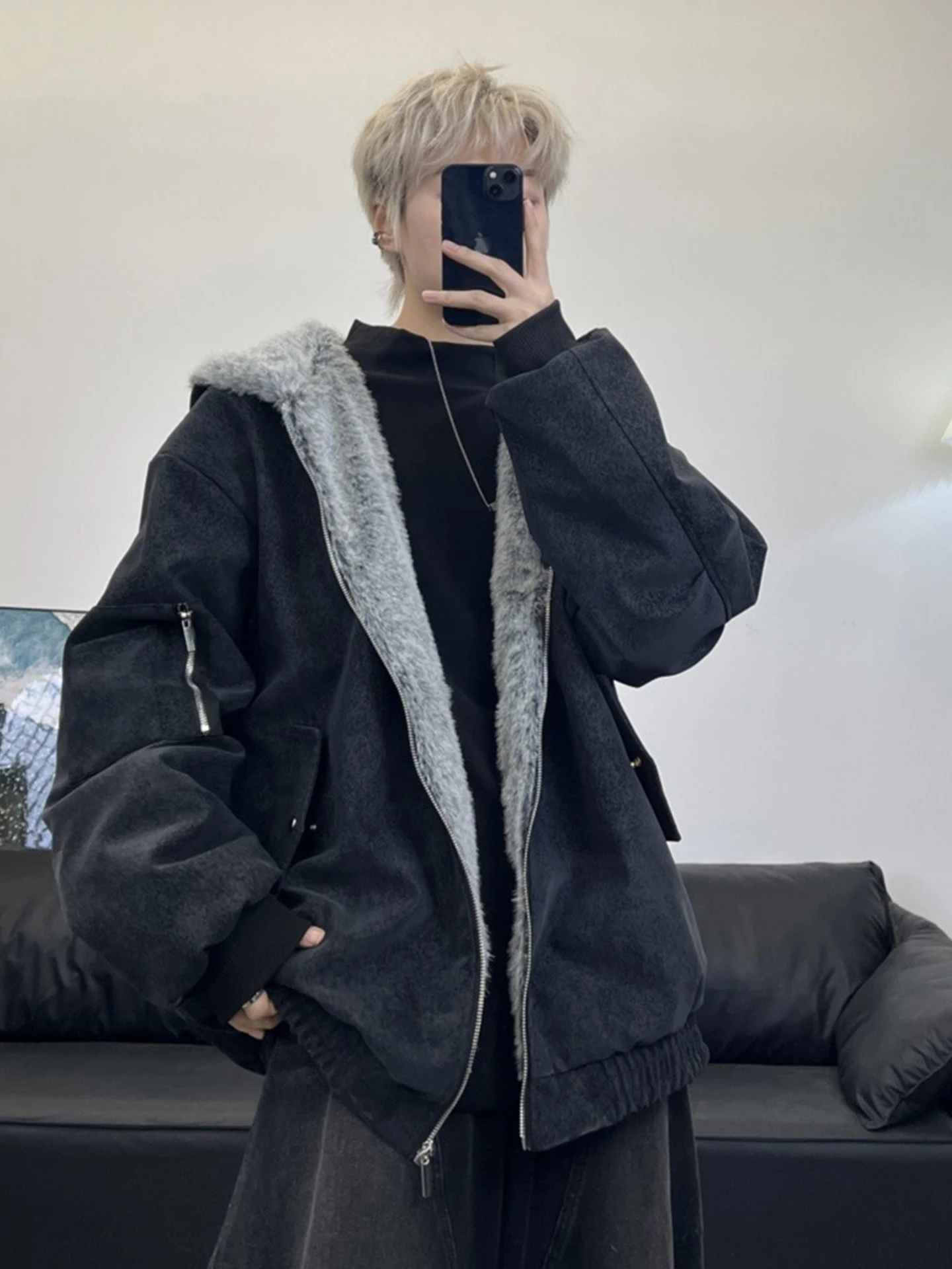 

Мужская утепленная рабочая куртка из искусственной кожи в американском стиле, зимнее короткое пальто, хлопковая одежда с капюшоном, уличная мода, парная хлопковая куртка