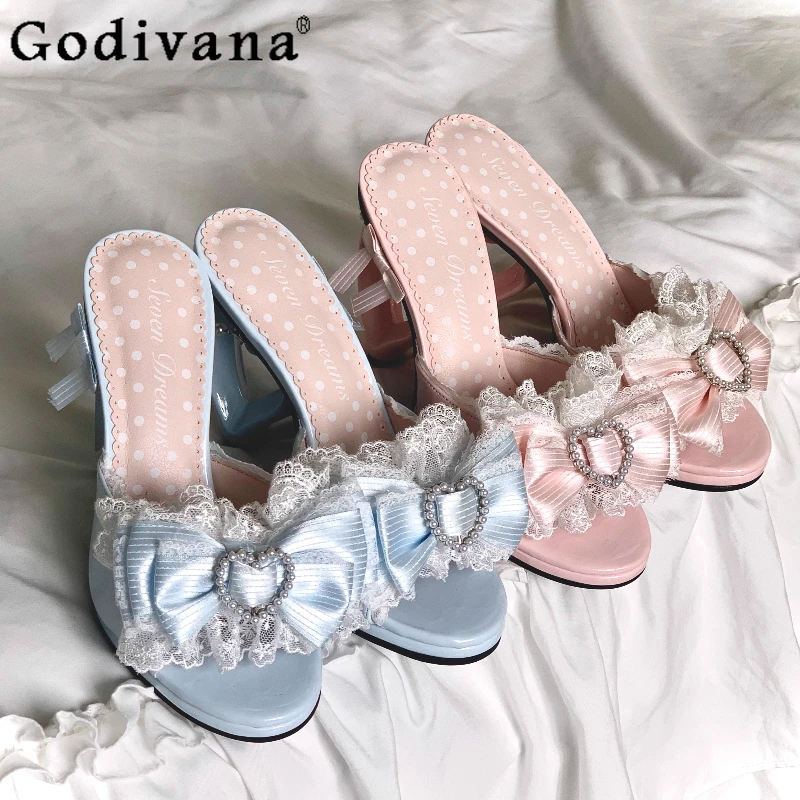 

Original Sweet Lolita Peep-Toe Sandals New Women's Cute Bow Elegant Lolita Princess Mary Jane Shoes Love Heel Wedding High Heels