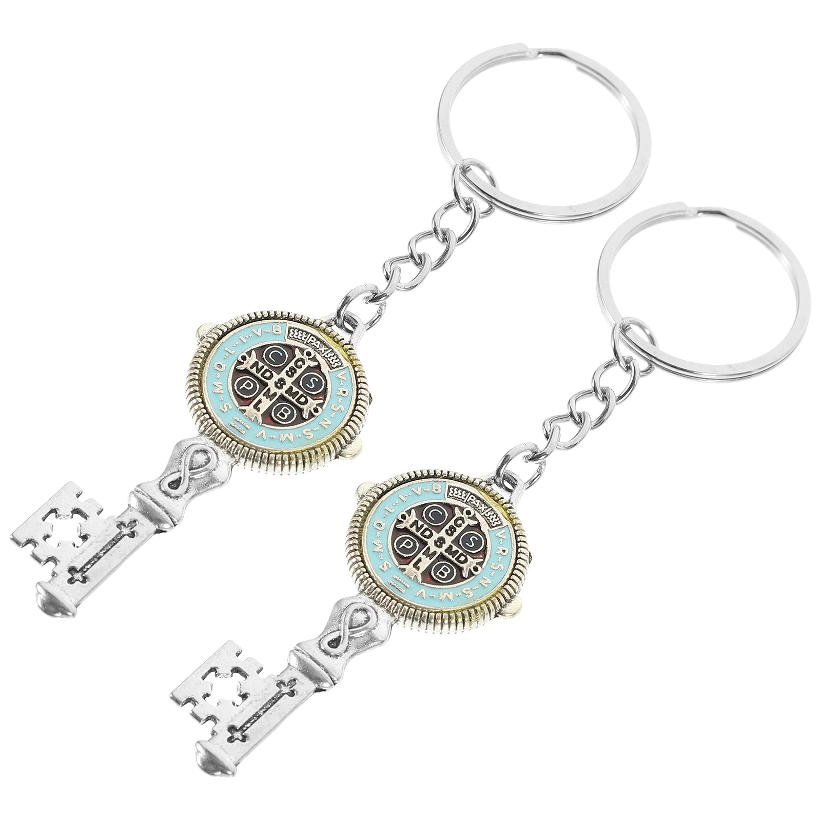 2 Pcs Bags Saint Benedict Keychain Keyrings Muslim Metal Jesus Gift Christenings Guests