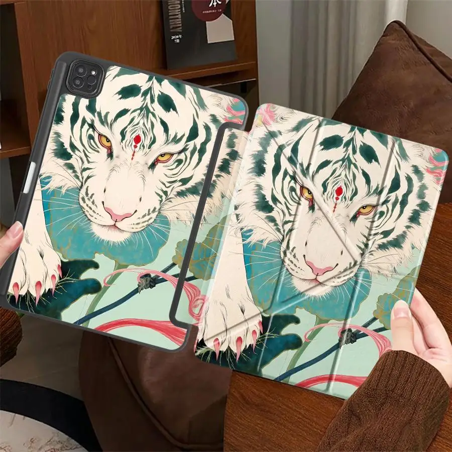 

Чехол-подставка Cool Tiger для планшетов iPad Air 4, 5, M3, M2, M4, 11 дюймов, Pro 11-го, 10-го, 9-го, 8-го, 7-го поколений, 12.9 дюймов, Mini 6, 7, Pro 2025