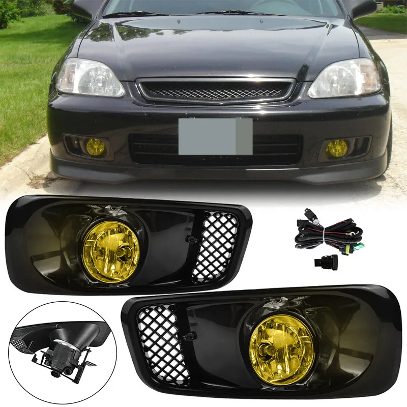 

Fit 1999 2000 Honda Civic JDM Bumper Yellow Lens Fog Lights Driving Lamps Pair