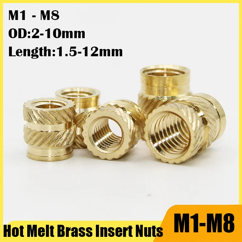 Tuerca de inserción de latón moleteada, M1, M1.4, M1.6, M1.7, M2, M2.5, M3, M4, M5, M8