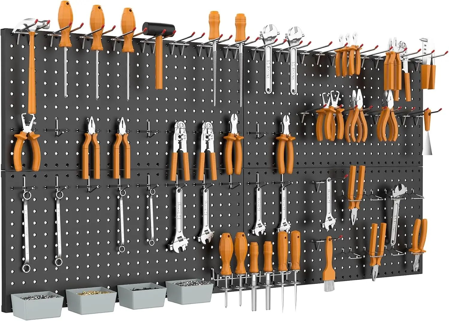 벽 차고 도구용 액세서리 포함 금속 페그보드 키트, 차고, 작업대용 페그보드 보관 시스템, 블랙