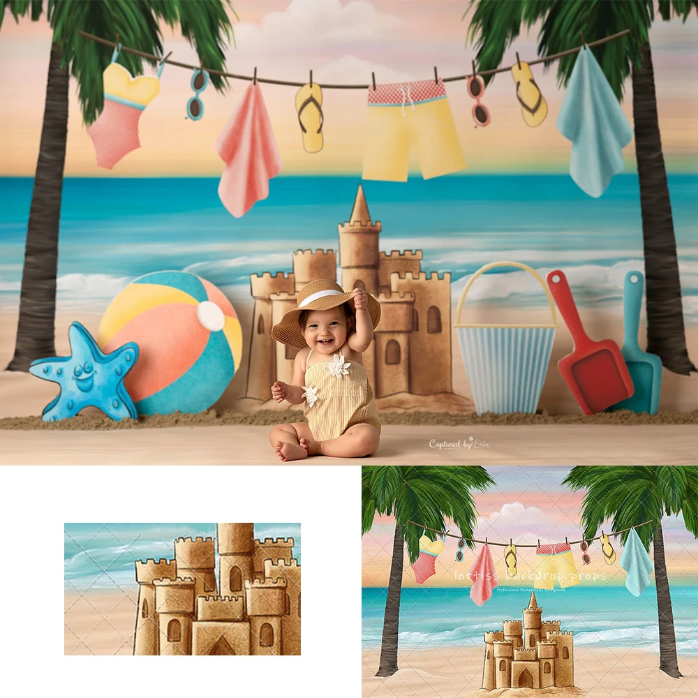 Day At The Beach Backdrops Kids Baby Birthday Cake Smash Photocall Child Adult Photocall Beachside Castle Backgrounds