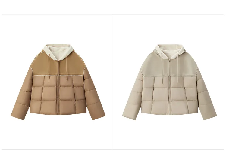 Semir Cotton Jacket Women Patchwork Loose Cotton Jacket Retro 2024 Winter New Furry Hooded Puffer Coat Trendy Cotton Jacket