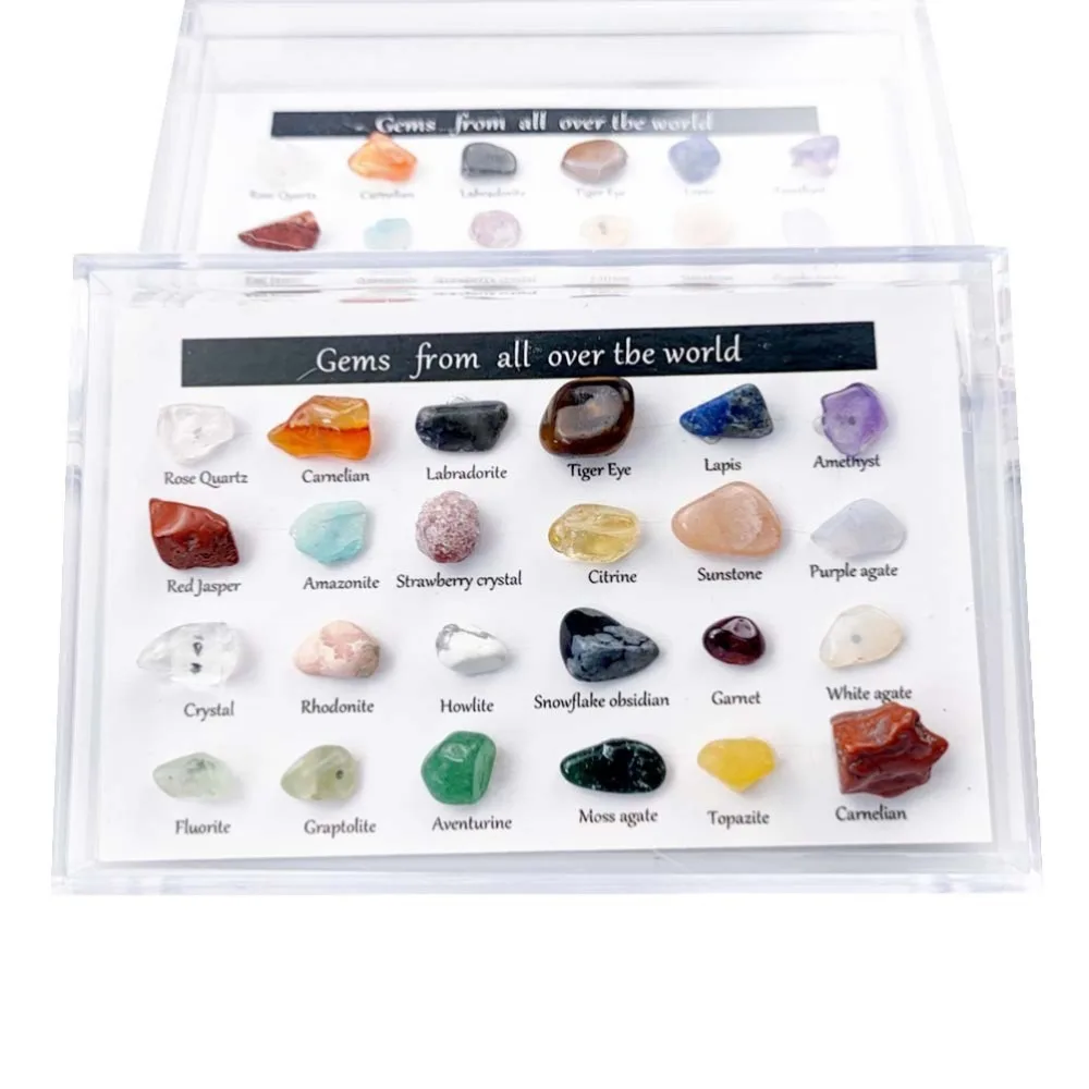 24 Pieces Natural Specimens Mineral Gem Kit Learning Activity Gemstones Set Rocks Collection Kids