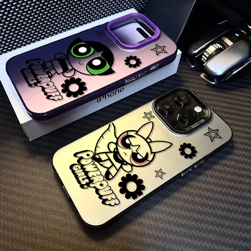 Cartoon Powerpuffs Ragazze Per iPhone 15 14 13 12 11 Pro Max XS Max X XR 7 8 Plus 6S Custodia per telefono argento colorato moda