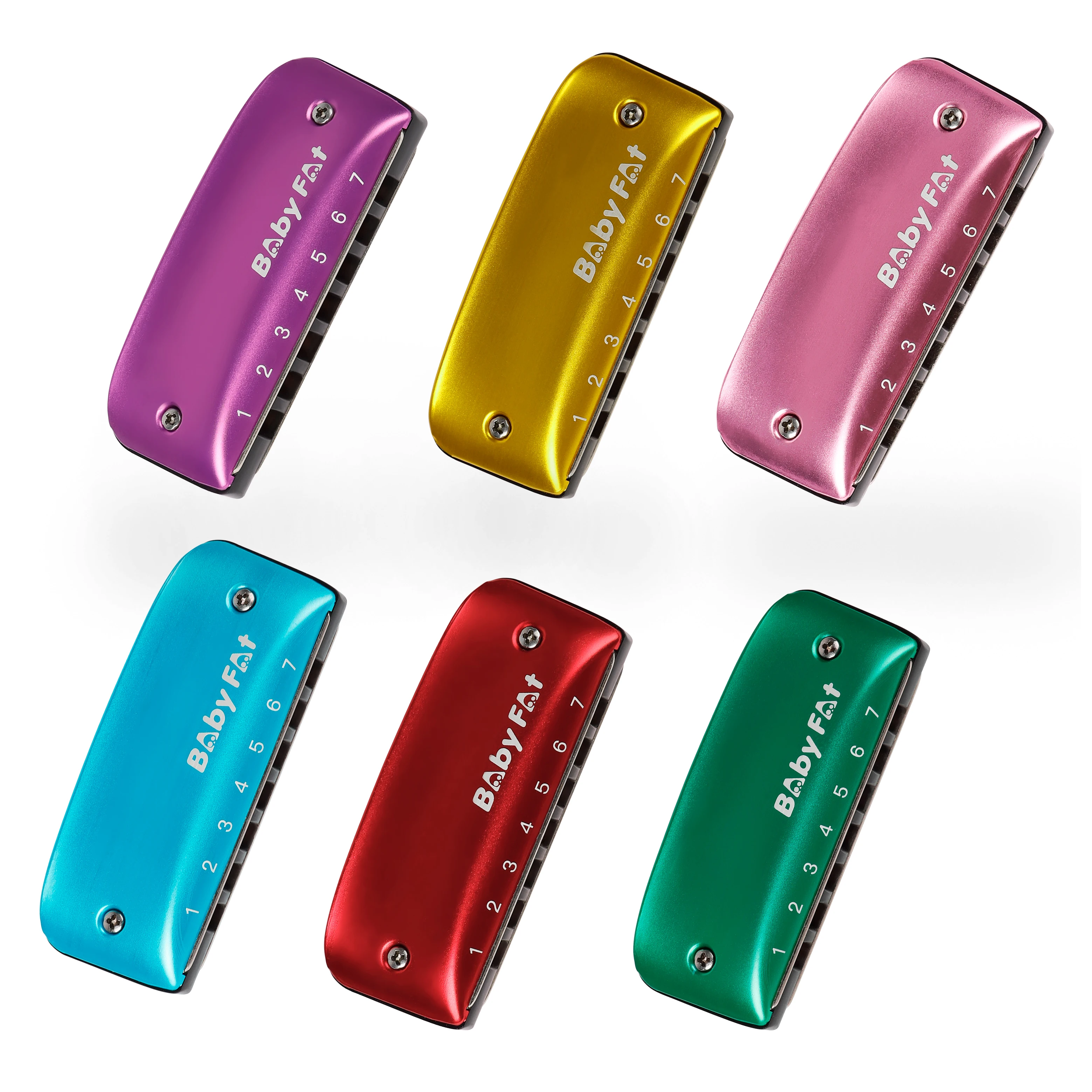 Baby Fat 7-hole Blues Harmonica A/B/C/D/G/F Key Blues Harp Woodwind Instrument Red/Green/Purple/Blue/Pink/Yellow Available