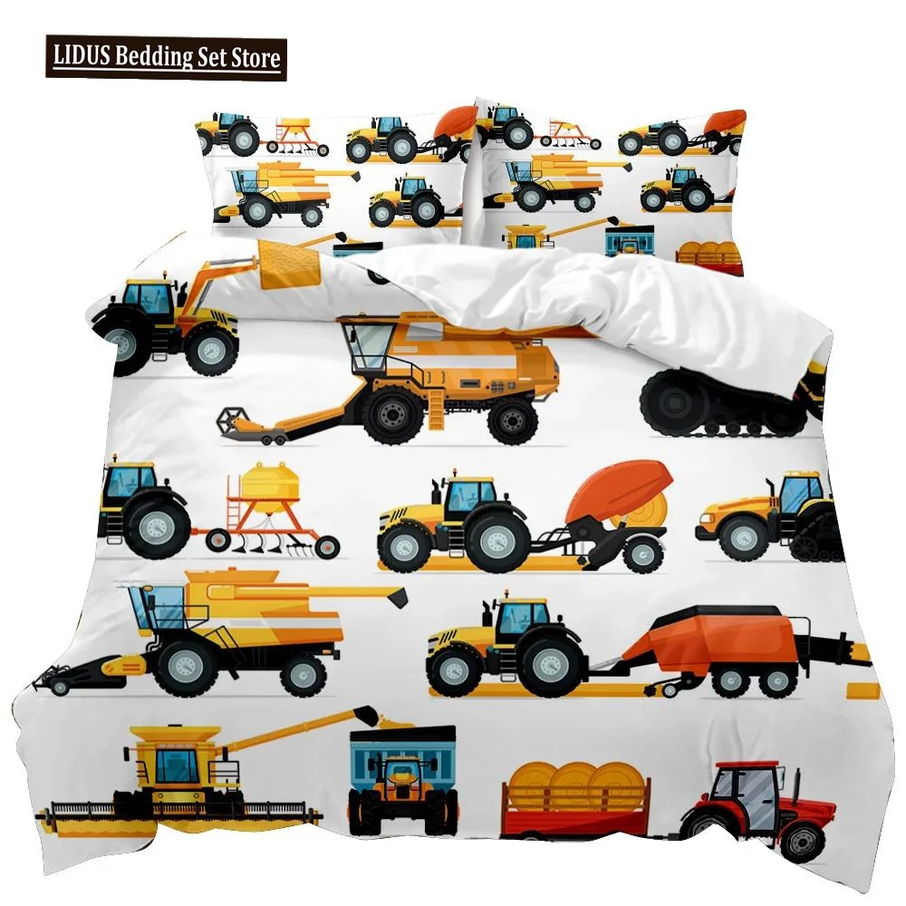 

Engineering Car Duvet Cover Construction Vehicle Bedding Set Boys Excavator Dump Truck Cement Mixer Roller Polyester Qulit Cover