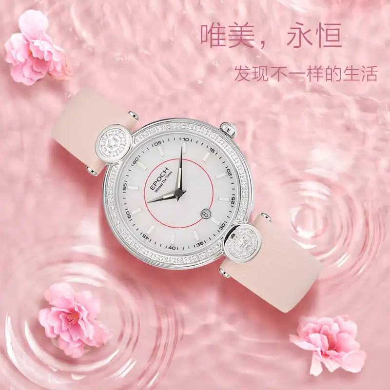 EPOCH Women Luxury Watch Ladies 34MM Fashion Watches Luminous Quartz Wristwatch 50M Waterproof Sapphire Austria Crystal