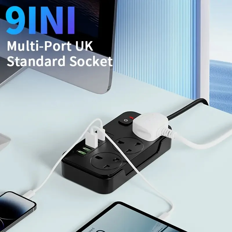 2026 شريط طاقة متعدد الوظائف 9 في 1 جديد/ شاحن متعدد المنافذ، 1 شريط طاقة (3 تيار متردد، 3 USB-A، 3 Type-C)، مفتاح رئيسي واحد، مجهزة