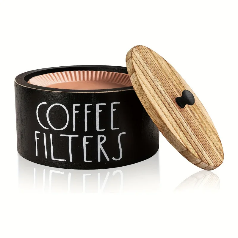 

Coffee Filter Paper Holder Wooden Storage Baskets With Lid Coffee Bar Accessories Station Organizer Containers