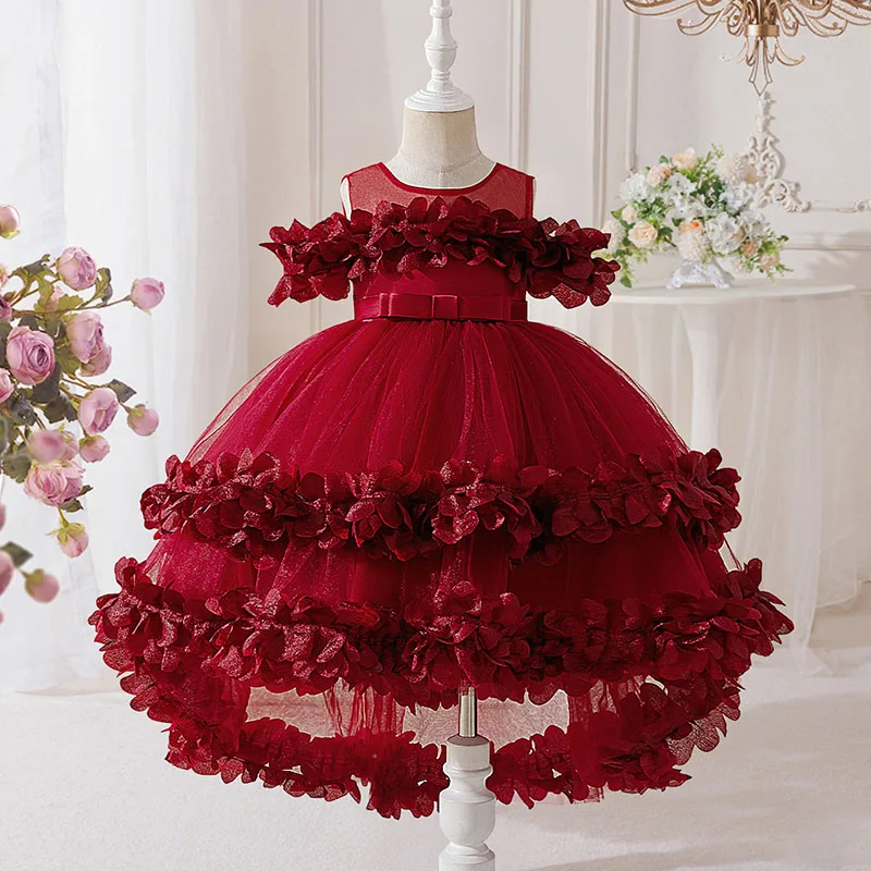 Festive Dress For Girl Flower Wedding Bridesmaid Princess Dress Elegant Birthday Party Gown Formal Evening Piano Perform Gown