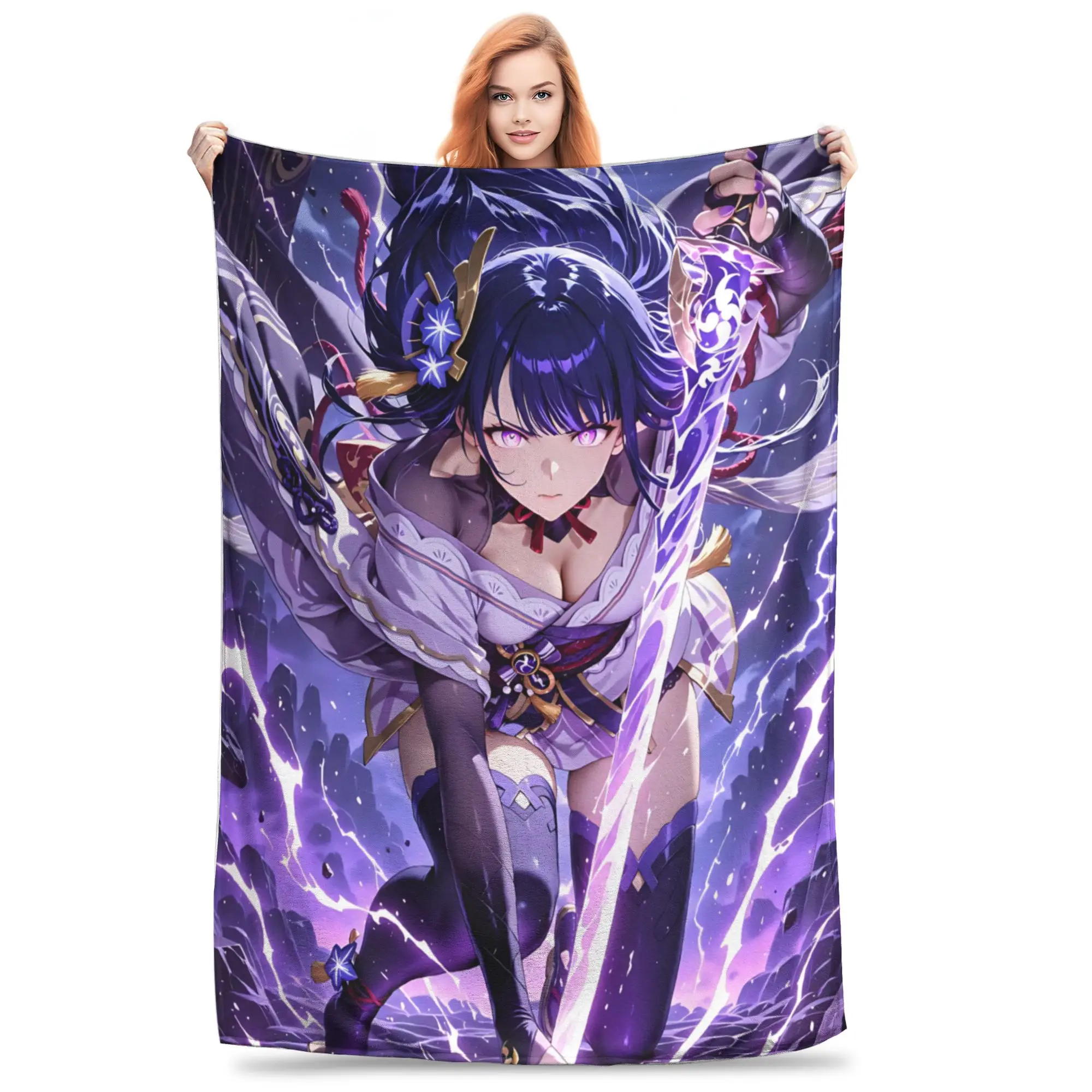1PC home Cutecore Genshin Impacts Raiden Shogun  Blanket Super Cosy Plush Home Living Room Sofa halloween