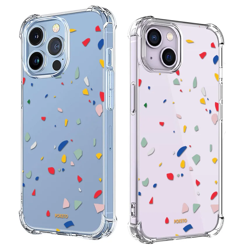 Color Scattered Debris Phone Case for iPhone 15 14 13 12 11 Pro X XS XR Max 7 8 Plus Se 3 Mini Shockproof Soft Clear TPU Cover