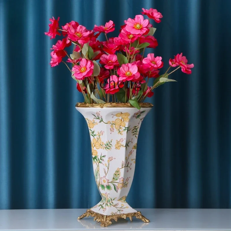 HP6.8 hand-painted ceramic with copper vase French living room entrance dining table decorative flower insert