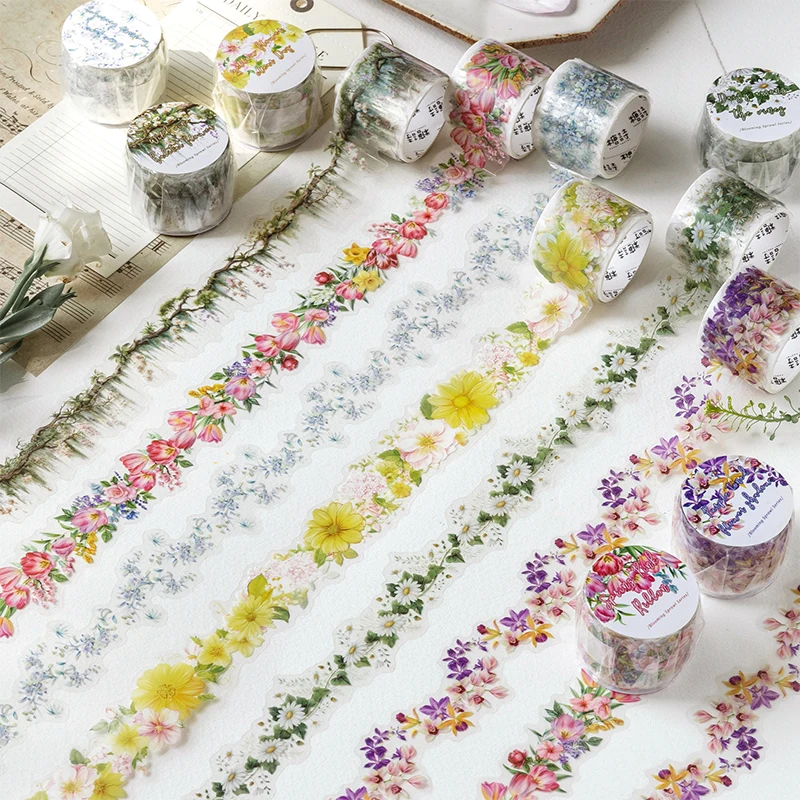 Set de Cintas Decorativas Washi con Estética Floral, Decoración con Vibe Natural de Primavera y Verano, Ideal para Amantes de la Papelería y Creadores de Diarios