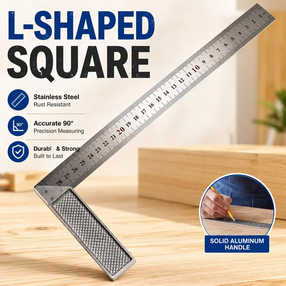 Aluminum Alloy Square Ruler Right Angle 90 Turning Ruler Woodworking Ruler Steel Turning Ruler Measuring Tools Gauge