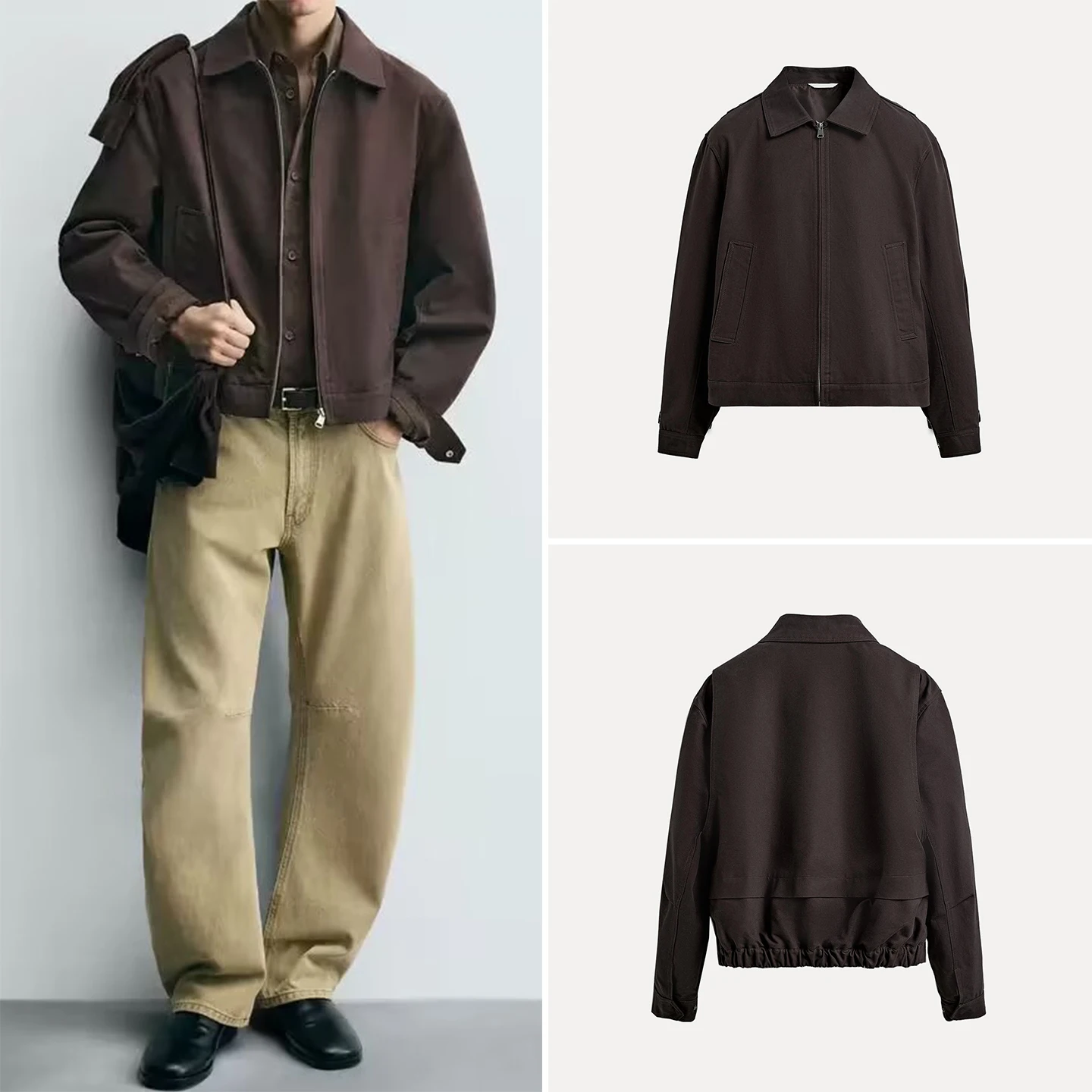 

Faionable ort Zipper Jaet Elastic Hem Men's Clothing Youth Stand Fit Daily Wear Long Sve Flip Collar Outerwear