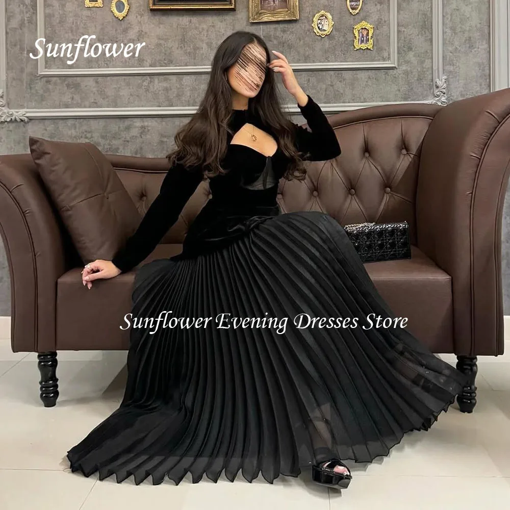 Długa suknia wieczorowa Sunflower Customized فساتين السهرة Elegant Full Sleeve Ruched A-Line Velour and Chiffon Formal Party Gowns