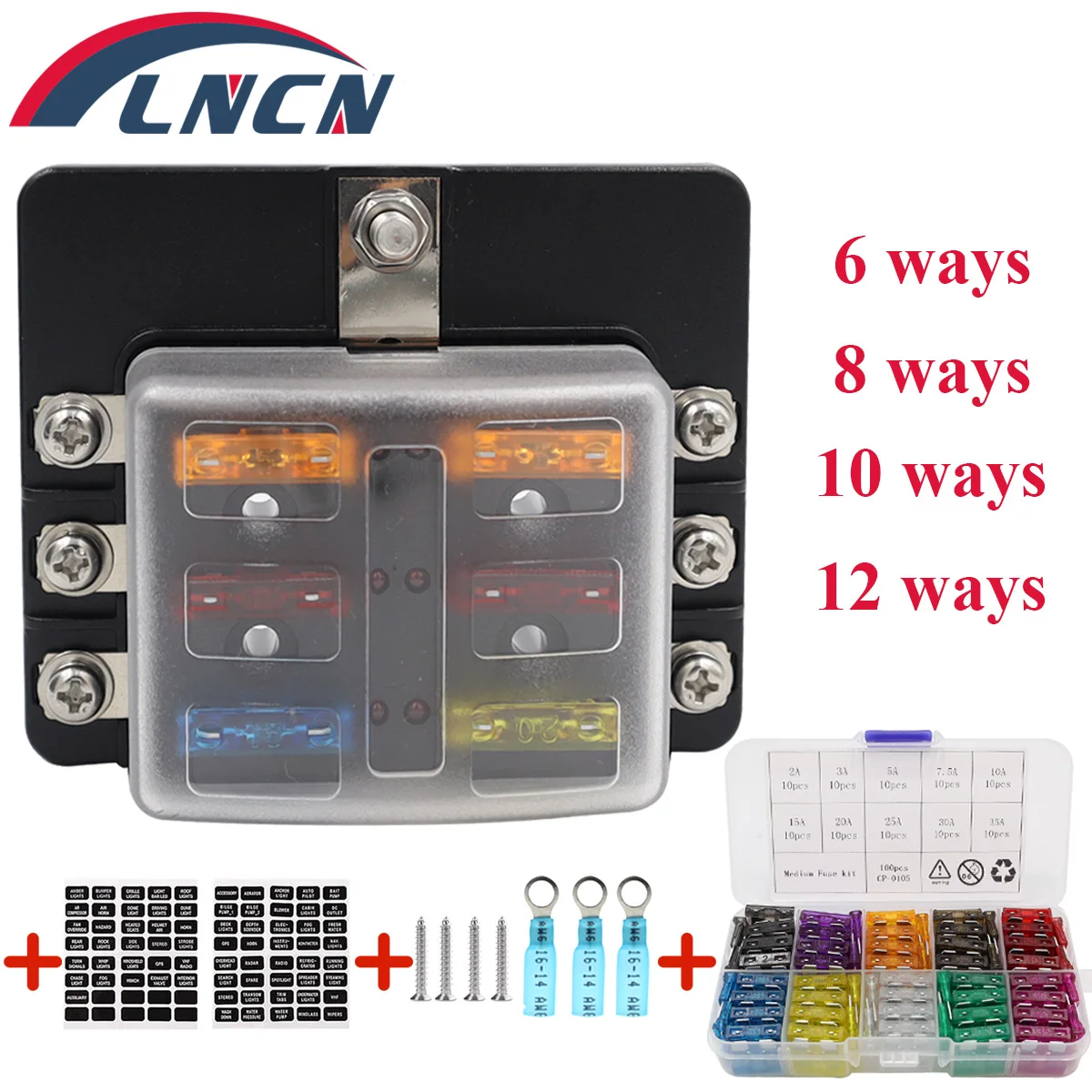 

Blade Holder Fuse Box 12/10/8/6 Ways Modified Terminal Block Fuse with LED Warning Light 12V~24V Power Distribution Panel Boat