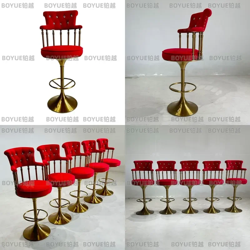 Modern Luxury Stainless Steel Bar Stool High Back Fabric Seat Contemporary High End Counter Chair for Home Kitchen Lounge