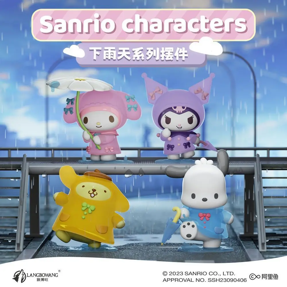 In Stock Sanrio Series Kuromi My Melody Pom Pom Purin Pachacco Rainy Day Series Cartoon Figure Cute Tabletop Ornament Girls Like