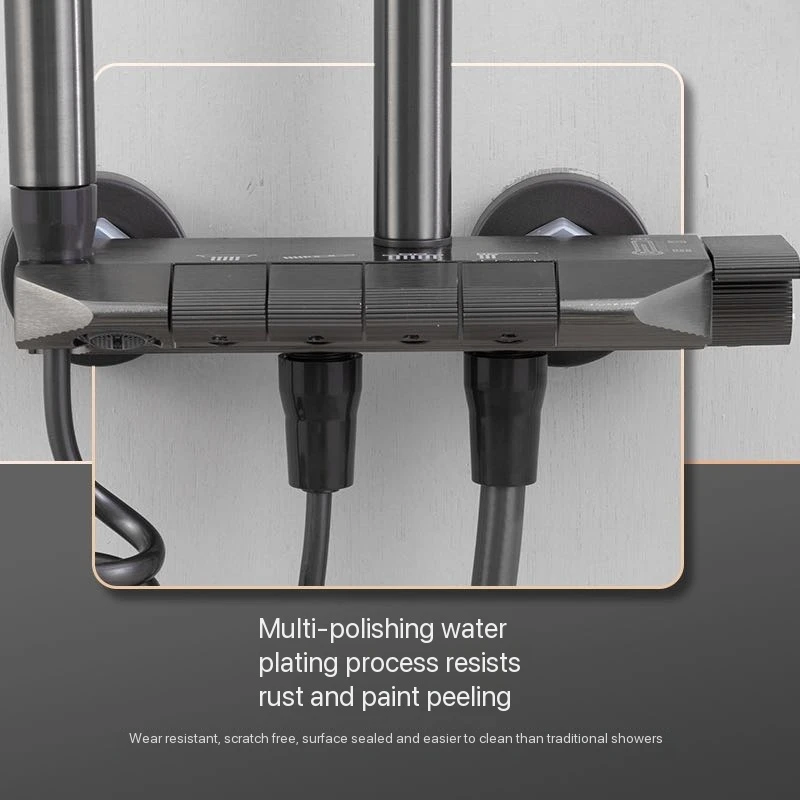 Grey Chrome Bathroom Shower Faucet Set Wall Mounted Shower Column Taps Rainfall Shower Mixer Crane Bidet Shower Piano Style view 5