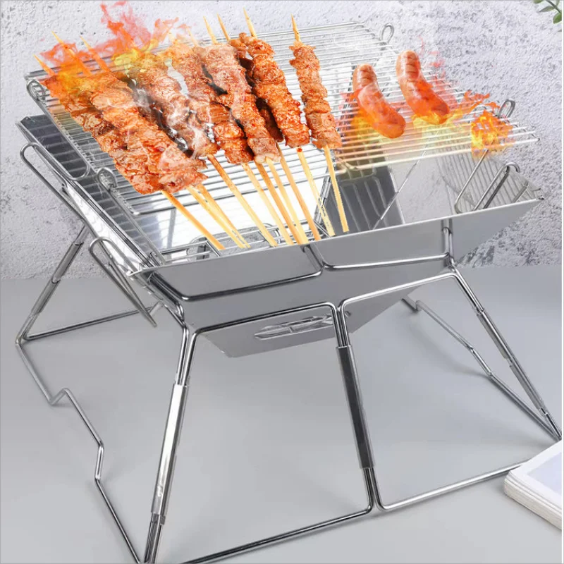 

Portable Folding Barbecue Grill Heating Stoves Multifunction Camping BBQ Grill Rack Net Firewood Stove Stainless steel BBQ Grill