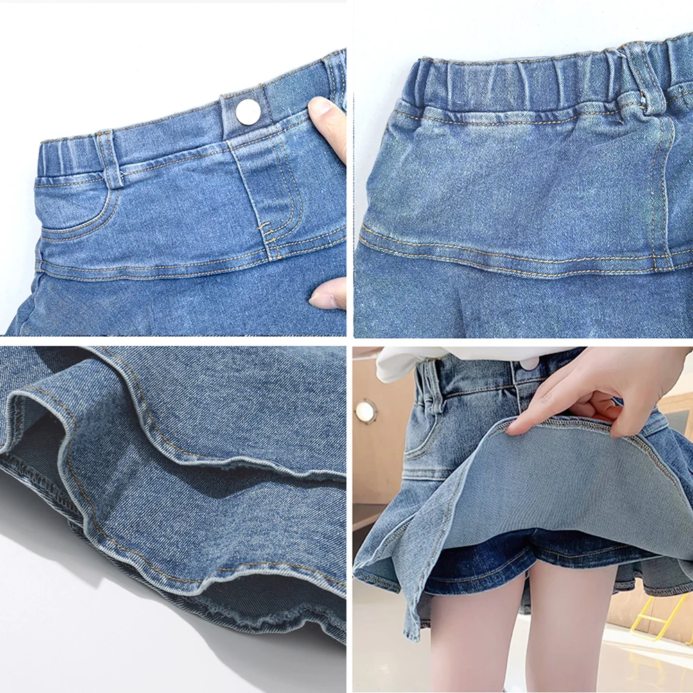 Herbstliche Mädchen-Jeans-Tutu-Röcke, süße, doppellagige Rüschen, hochtaillierter Jeansrock, kurze Röcke, Mini-Plisseeröcke, für Kinder von 2 bis 12 Jahren. – Detail 2