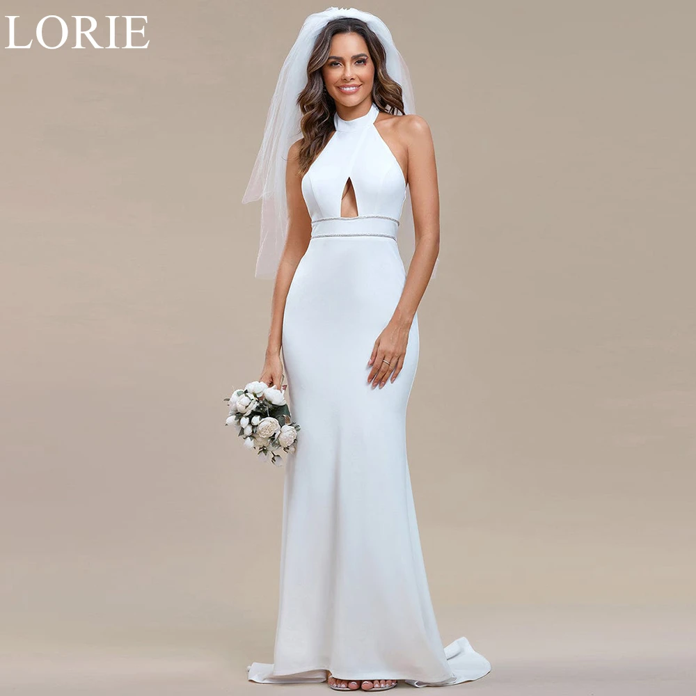 

LORIE Elegant Satin Wedding Dresses High Neck Mermaid Sleeveless Bride Prom Gown Backless 2024 Simple Bridal Gowns Customized