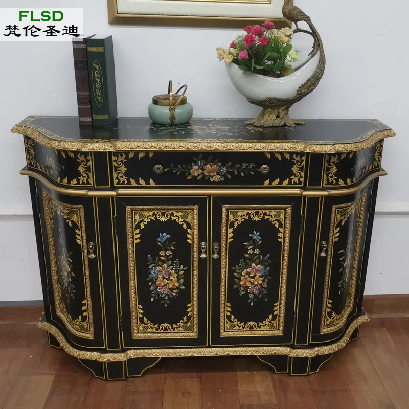 Cabinet French Style Retro Storage Entry Decoration Shoe Cabinet White Entrance Cabinet Living Room Wall Cabinet