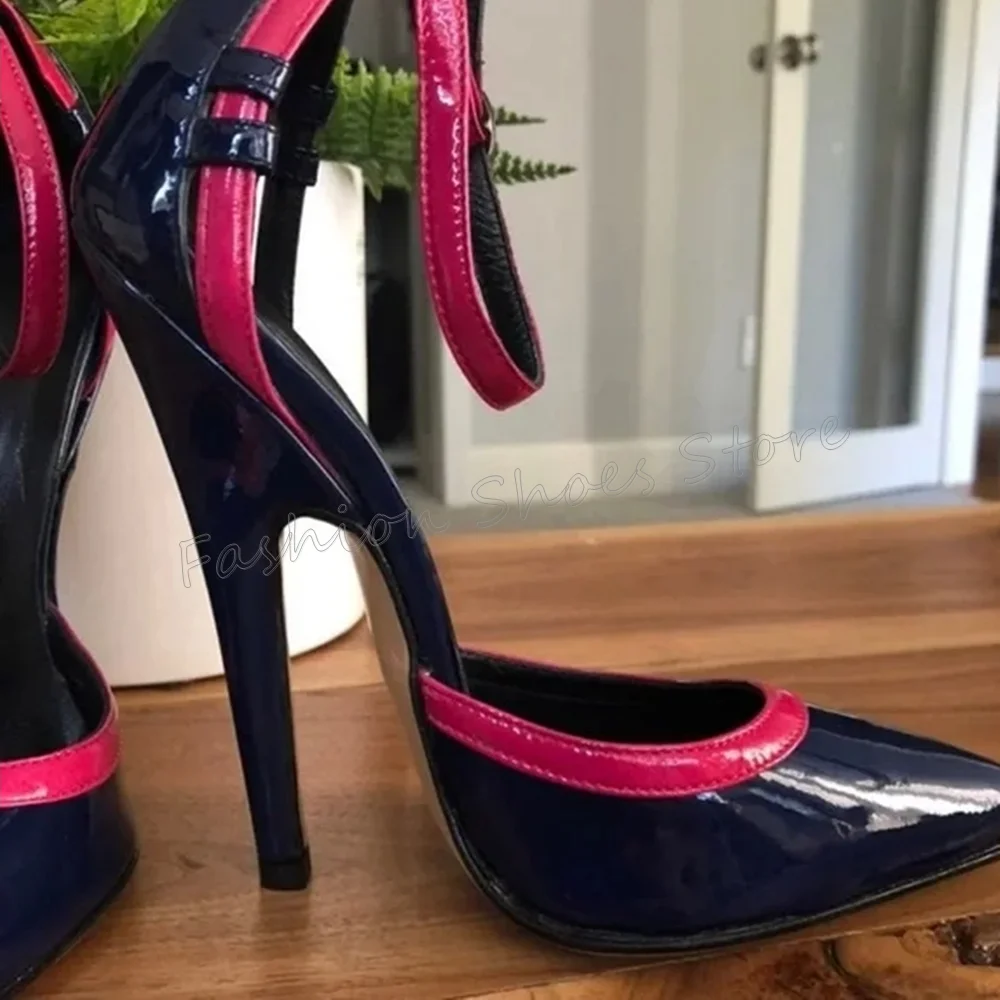 Black Pointed Toe Ankle Buckle Pumps Patent leather Thin High Heels High Heel Shoes for Women Heels 2025 New Zapatos Para Mujere