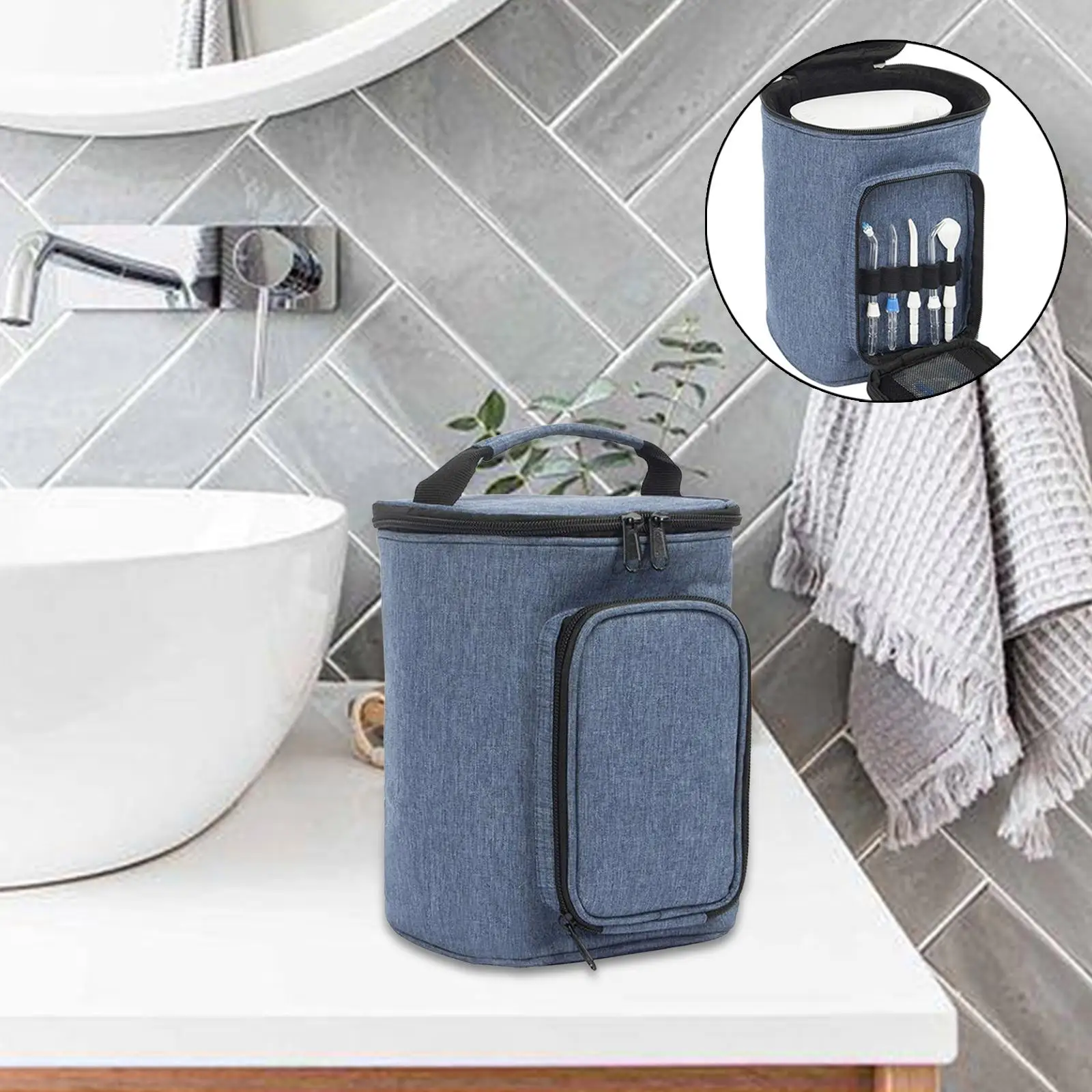 Estuche organizador de almacenamiento portátil, accesorio de gran capacidad con bolsillo de malla pequeño, tela Oxford, contenedor a prueba de polvo