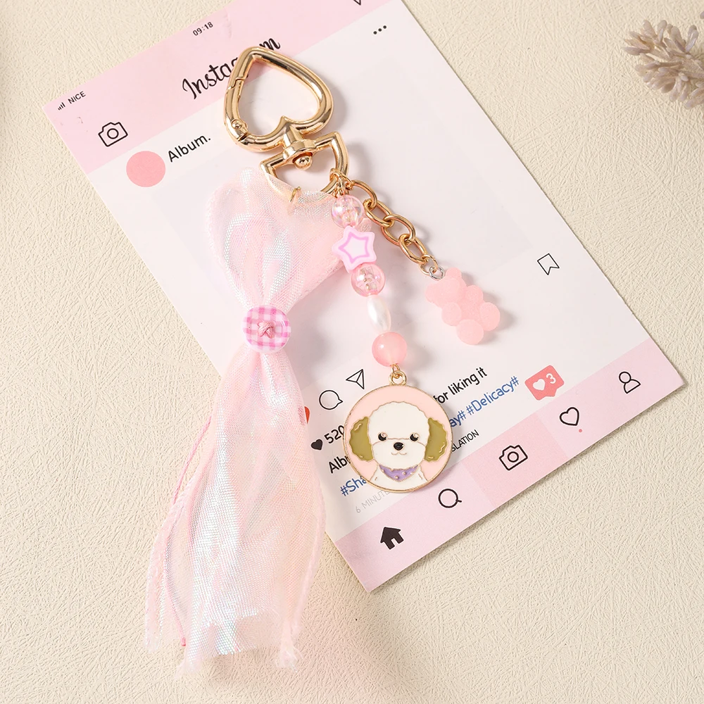Aihua Fashion Haustier-Hund-Bären-Schlüsselanhänger, hübscher Satin-Hund-Taschenanhänger, Schlüsselanhänger, Handtaschen-, Rucksack-, Hosenanhänger, Dekoration, Geschenke – Detail 7