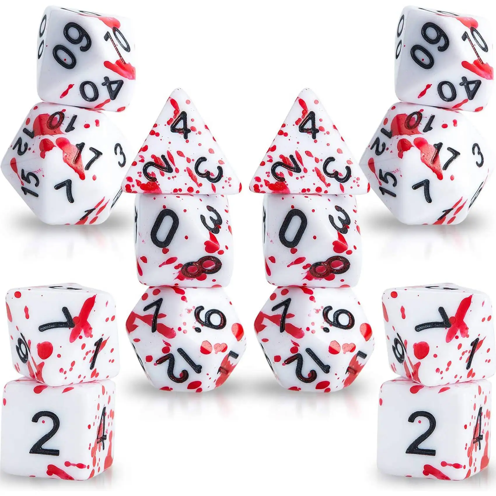 14 Pieces Blood Splatter Dice Polyhedral 7-Die Dice Set for RPG DND Role Playing Dice Games