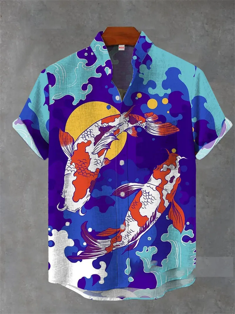 2025 パターンハワイアンリネンシャツメンズ夏 3D プリント半袖カジュアルファッショントップラペルボタンアップシャツ